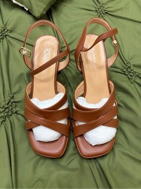 Cognac Brown Strappy Slingback Sandals by